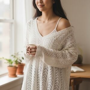 Elegant White Knit Sweater Off The Shoulder
